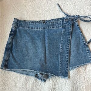 We The Free Blue Denim Skorts Wrap Style